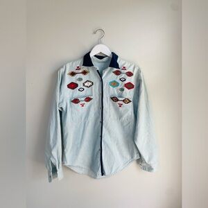 Vintage Western / Navajo Embroidered Velevt Collar Button Down